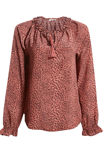 Split Neck Long Sleeve Printed Blouse Slide 1