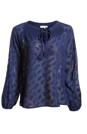 Split Neck Long Sleeve Blouse Slide 1