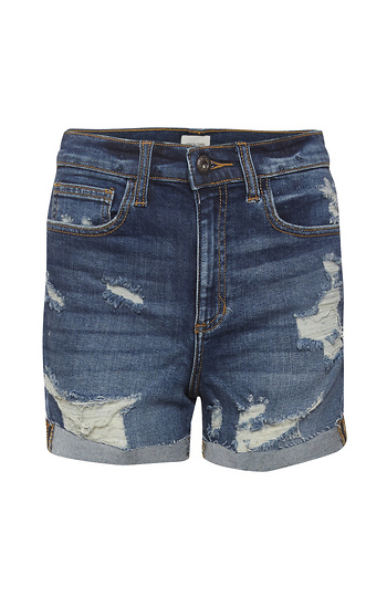 Sneak Peek Distressed Cuffed Denim Short Slide 1