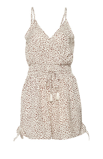 Printed Smocked Waist Romper Slide 1
