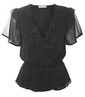 Surplice Ruffled Polka Dot Peplum Top