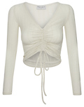 Shirred Front Long Sleeve Top