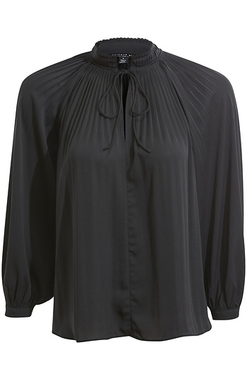 Split Neck Tie Pleated Top Slide 1