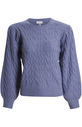 Puff Sleeve Cable Knit Sweater Slide 1