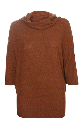 Cowl Neck 3/4 Sleeve Brushed Top Slide 1