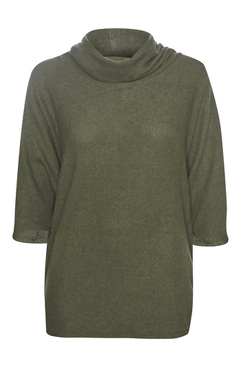 Cowl Neck 3/4 Sleeve Brushed Top Slide 1