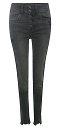 High Rise Button Up Distressed Step Hem Ankle Denim