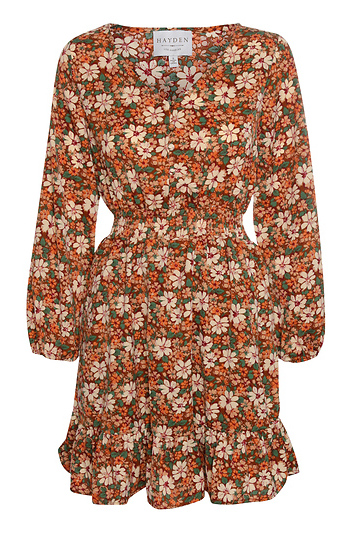 Floral Print Smocked Waist Long Sleeve Dress Slide 1