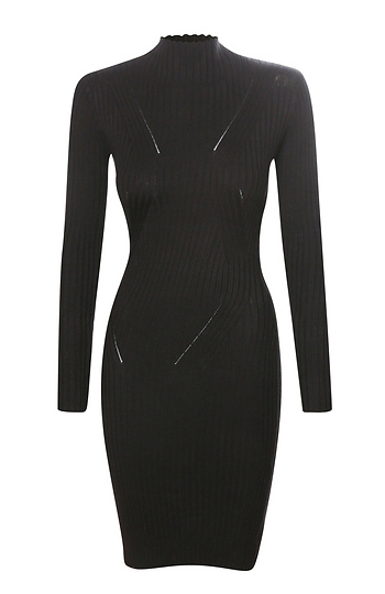 Mock Neck Ribbed Fitted Dress Slide 1