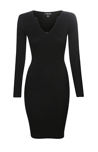 Split Neck Long Sleeve Fitted Dress Slide 1
