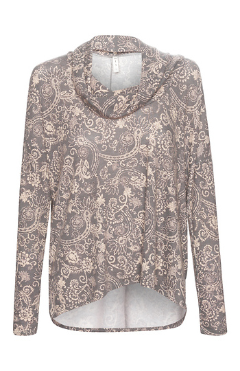 Paisley Print Cowl Neck Knit Top Slide 1