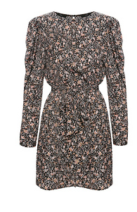 Floral Print Puff Sleeve Satin Dress Slide 1