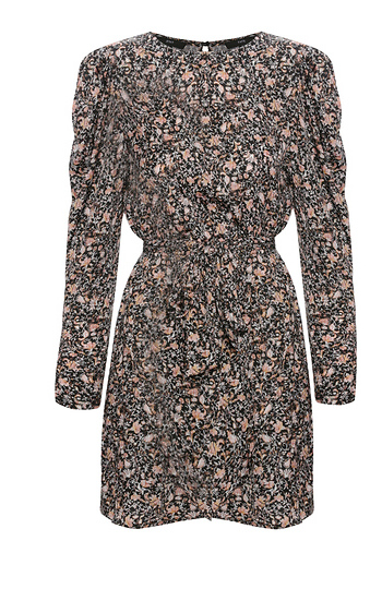 Floral Print Puff Sleeve Satin Dress Slide 1