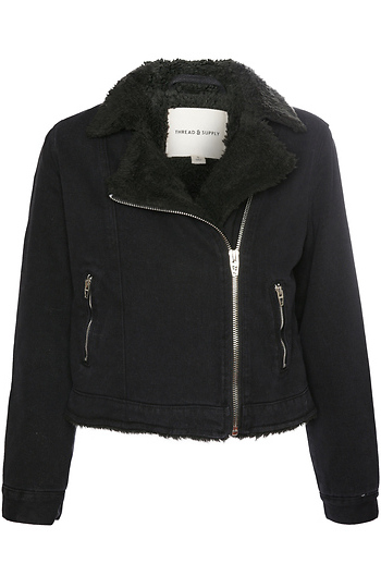 Thread & Supply Faux Fur Asymmetrical Zip Jacket Slide 1