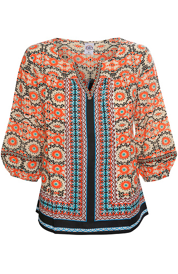 Split Neck Printed Top Slide 1