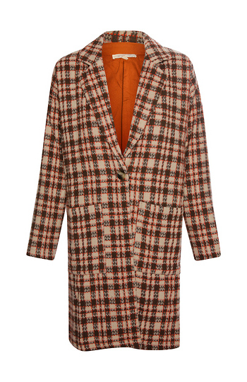 Single Button Plaid Coat Slide 1
