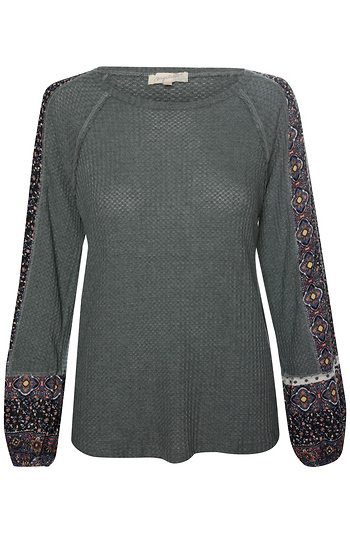 Mixed Fabric Printed Top Slide 1
