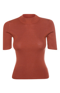 Mock Neck Short Sleeve knit top Slide 1