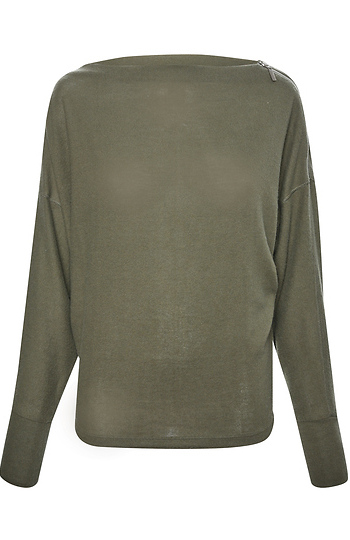 Katie Zipped Boat Neck Brushed Knit Top Slide 1