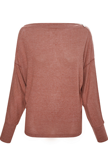 Katie Zipped Boat Neck Brushed Knit Top Slide 1