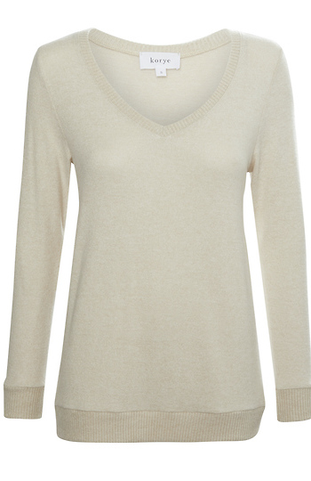V-Neck Contrast Ribbed Brushed Top Slide 1