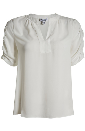 Split Neck Blouse with Ruched Sleeve Slide 1