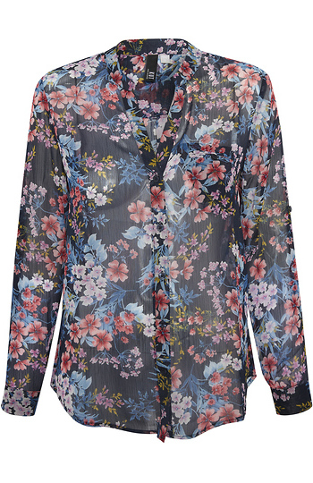 KUT from the Kloth Button Front Long Sleeve Sheer Blouse Slide 1