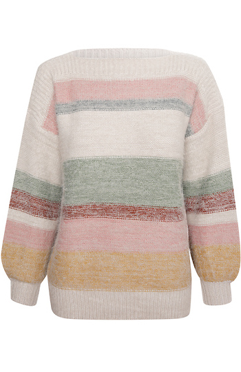 Boat Neck Striped Fuzzy Sweater Slide 1
