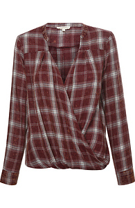 Washed Plaid Surplice Top Slide 1