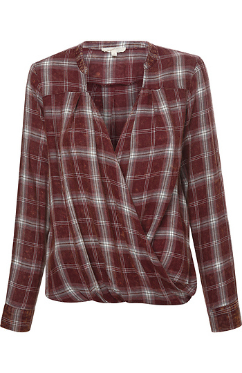 Washed Plaid Surplice Top Slide 1