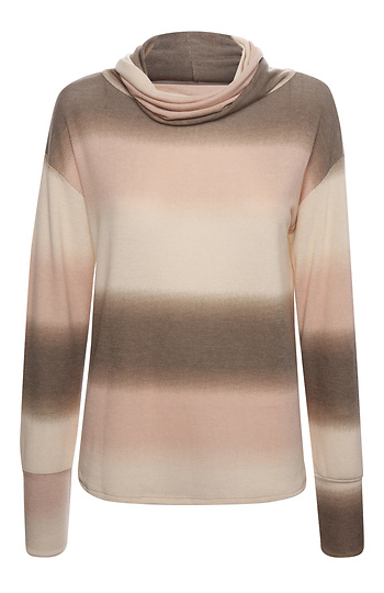 Cowl Neck Ombre Striped Pullover Slide 1