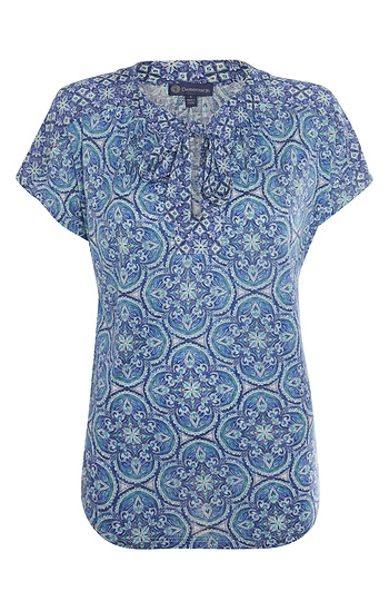 Democracy Short Sleeve Tie Neck Print Top Slide 1
