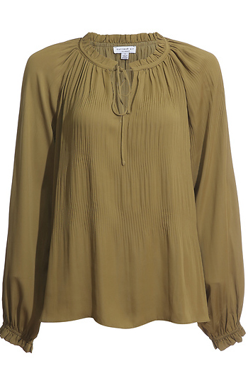 Ruffled Split Neck Tie Blouse Slide 1