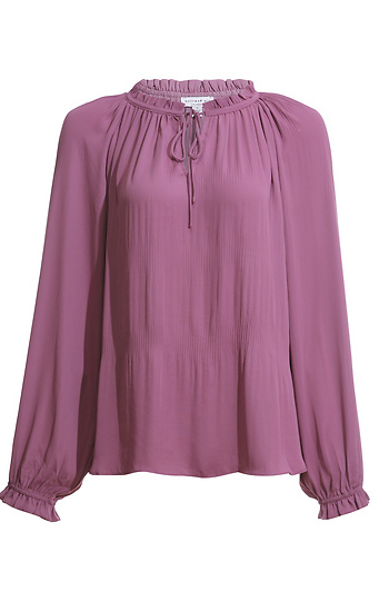 Ruffled Split Neck Tie Blouse Slide 1