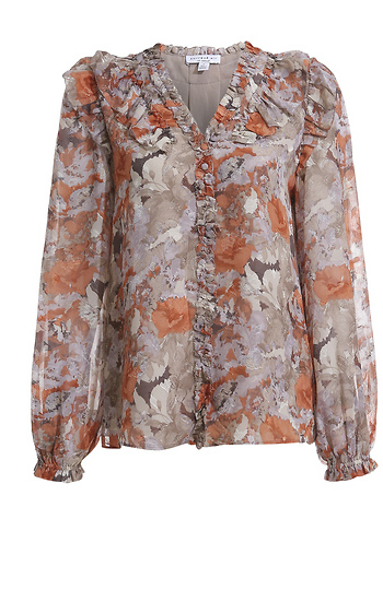 Floral Print Top With Ruffles Slide 1