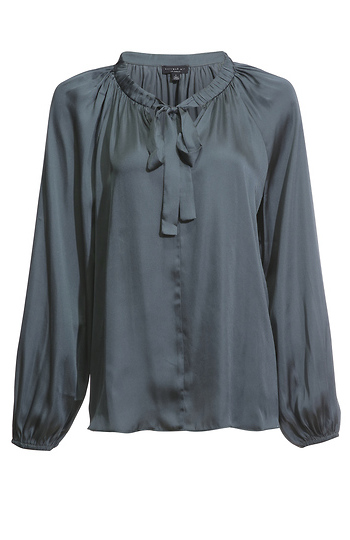 Split Neck Blouse with Adjustable Tie Slide 1
