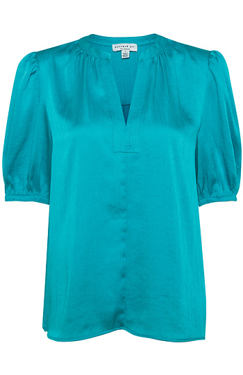 Split Neck Short Sleeve Blouse Slide 1