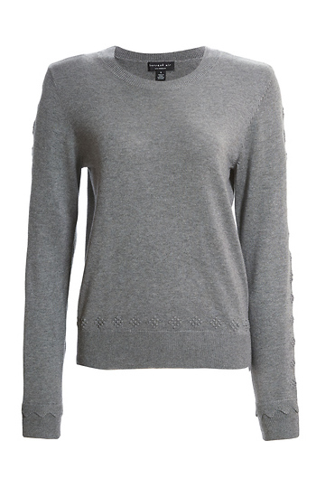Crew Neck Sweater With Embroidery Stitching Slide 1