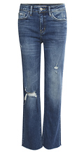 Mid Rise Distressed Raw Hem Ankle Straight
