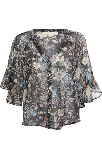 Sheer Floral V Neck Blouse Slide 1