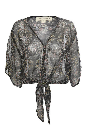 Semi-Sheer Tie Front Top Slide 1