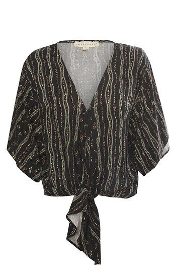 V-Neck Tie Front Top Slide 1