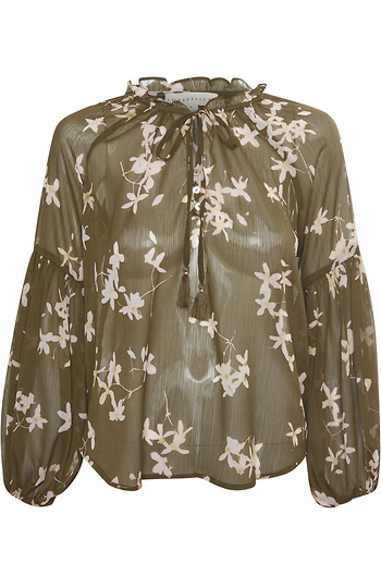 Tie Front Balloon Sleeve Top Slide 1