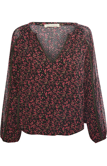 Printed Balloon Sleeve Top Slide 1