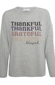 'Thankful/Grateful/Blessed' Graphic Print Top Slide 1