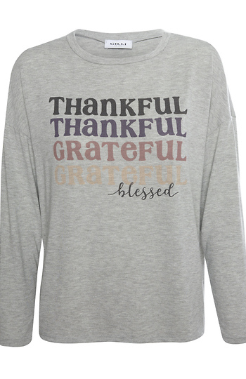 'Thankful/Grateful/Blessed' Graphic Print Top Slide 1