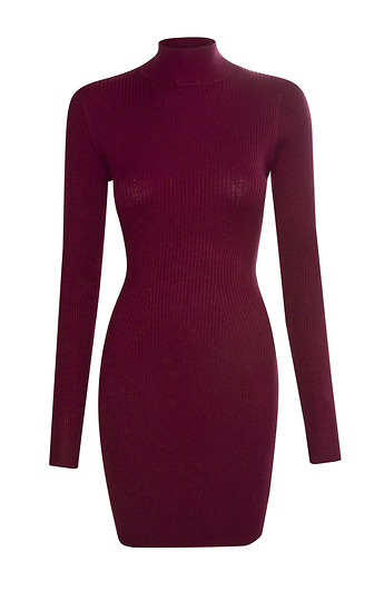 Mock Neck Fitted Rib Dress Slide 1