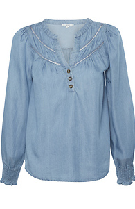 Chambray Split Neck Top Slide 1