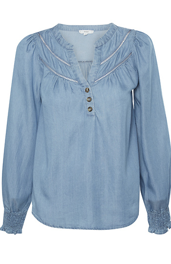 Chambray Split Neck Top Slide 1