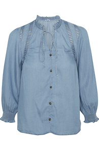 Front Neck Tie Chambray Top Slide 1